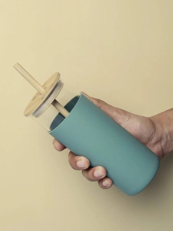 Matte Glass Tumbler with Bamboo Lid & Straw - Image 3