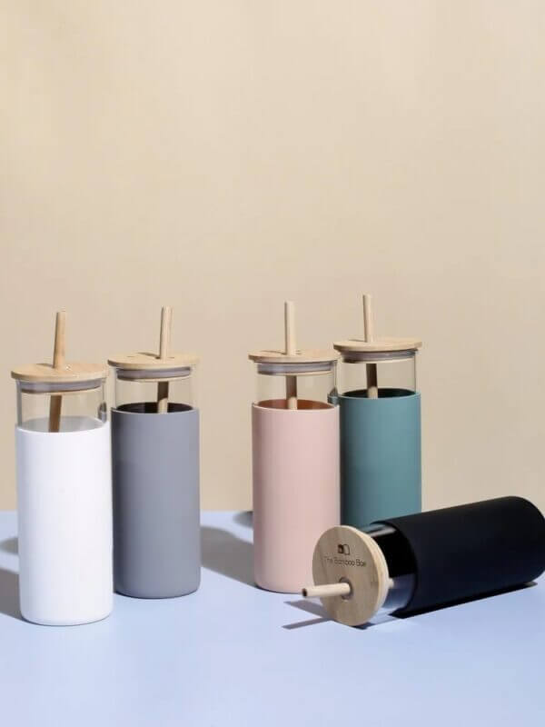 Matte Glass Tumbler with Bamboo Lid & Straw - Image 4