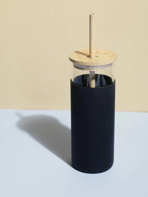 Matte Glass Tumbler with Bamboo Lid & Straw - Image 5