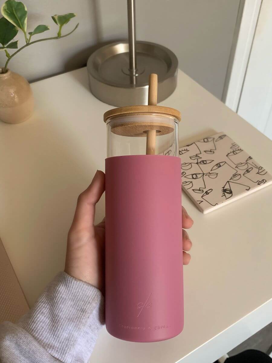 Glass bamboo straw tumbler